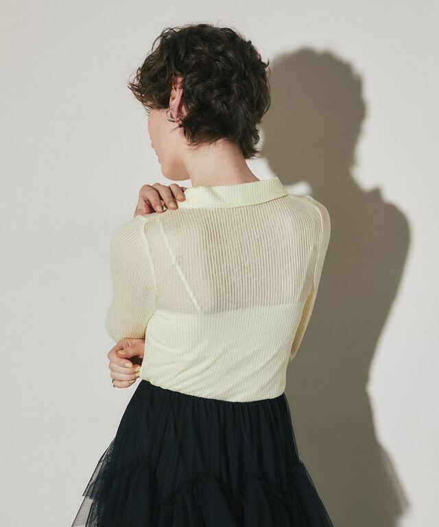 ARVELLIA】 SHEER RIB POLO TOP