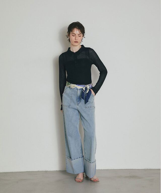 ARVELLIA】 SHEER RIB POLO TOP