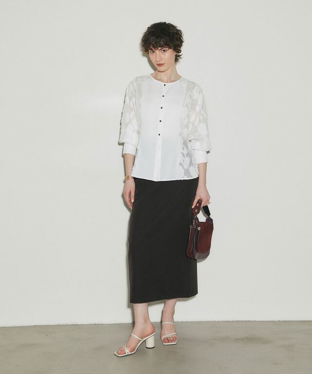 ベリカード　コレクション ARVELLIA】PANEL SHEER SLEEVE BLOUSE