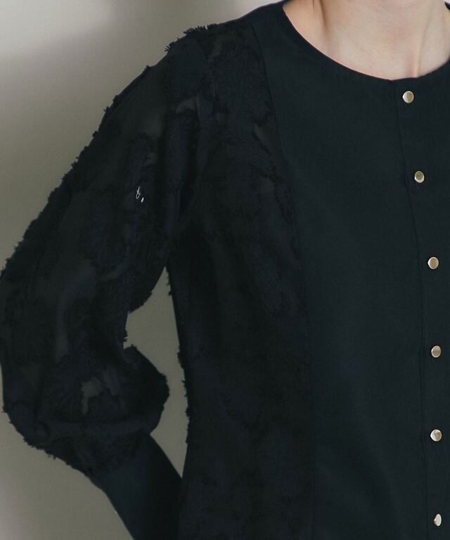 ARVELLIA】PANEL SHEER SLEEVE BLOUSE