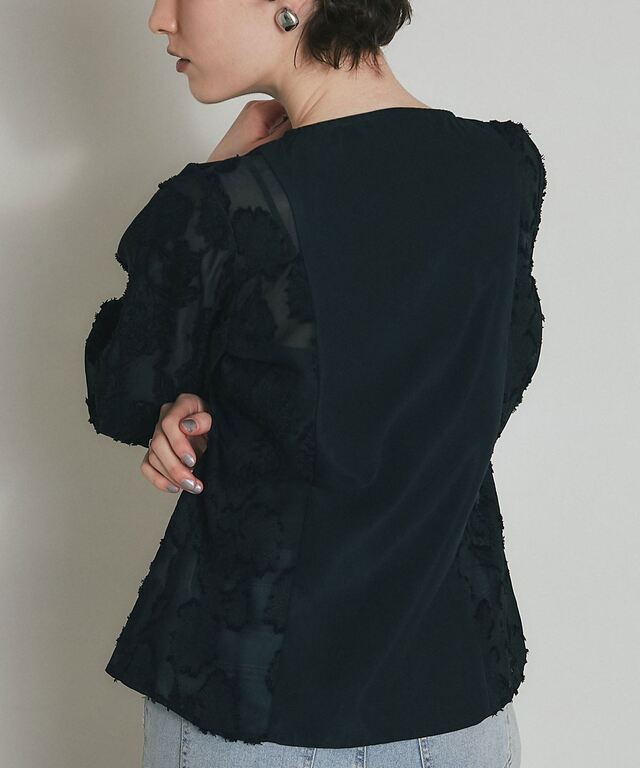 ARVELLIA】PANEL SHEER SLEEVE BLOUSE