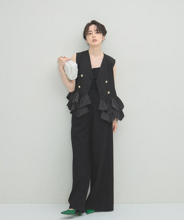 【SHINZU】　肘井先生 ARVELLIA】COLLARLESS FRILL GILET