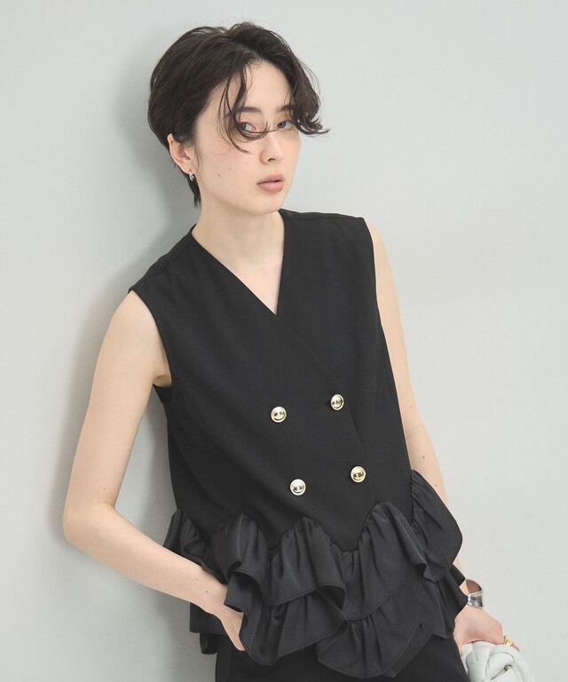 ARVELLIA】COLLARLESS FRILL GILET