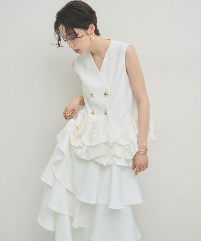 ことページ ARVELLIA】COLLARLESS FRILL GILET