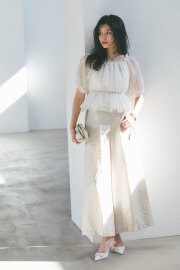 サイドリボンタックワイドパンツ