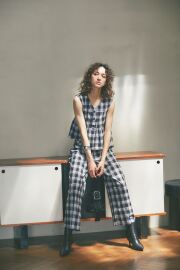 チェックノースリーブペプラムセットアップ