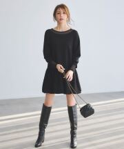 【美香さん着用】ラメシアーミックスカットバルーンワンピース