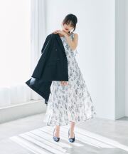 リボンディテールフラワープリントワンピース
