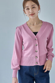 綿タッチボリュームスリーブニットカーディガン