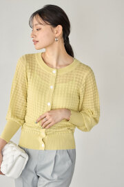 シアー編み柄クルーネックカーディガン