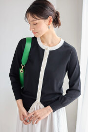 UVカットパールボタンクルーネックカーディガン