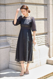 バルーンスリーブレースドレス