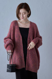 起毛カラーミックスロングカーディガン