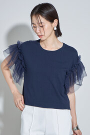 【SALE 拡大！】チュール使いニットプルオーバー＊SALE品につき返品/交換/注文確定後の変更キャンセル不可＊