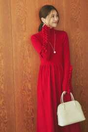 【SALE キャンセル分少量入荷！】【マシェリコラボ】袖口フリルハイネックニットワンピース＊SALE品につき返品/交換/注文確定後の変更キャンセル不可＊