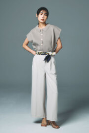 【林田岬優さん着用】【松木育未さん着用】センタープレスタックワイドパンツ