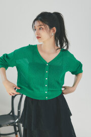 Vネックラメカーディガン