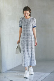 8月31日WEB限定少量再販！【mana maruyamaさんコラボ】ツイードライクパフスリーブワンピース＊少量の在庫確保による再販売の為、返品/交換は出来かねる場合がございます。予めご了承ください。＊