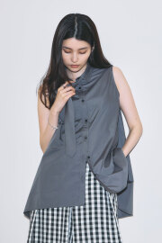 【SPRING SALE】ネクタイ付きノースリブラウス＊SALE品につき返品/交換/注文確定後の変更キャンセル不可＊