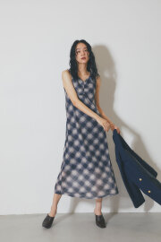 フロントギャザーチェックワンピース