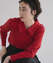 【FINAL SALE】衿付きケーブルニットプルオーバー＊SALE品につき返品/交換/注文確定後の変更キャンセル不可＊