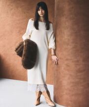 裾レースオフショルニットワンピース