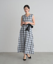 【8/1値下げ】【SUMMER SALE】レザーベルトチェックワンピース＊SALE品につき返品/交換/注文確定後の変更キャンセル不可＊