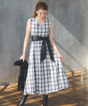 【美香さん着用】レザーベルトチェックワンピース