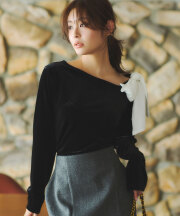 【古畑星夏さん着用】リボンドッキングベロアカットソー
