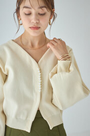 ラインパールボリュームスリーブカーディガン　※一部店舗のみ入荷