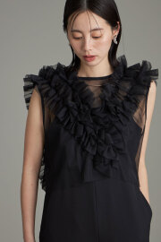 6月6日オフィシャルサイト限定再販！チュールフリルトップス+リネンタッチオールインワン