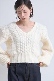 【FINAL SALE】編地切り替えフリンジバルキーニット＊SALE品につき返品/交換/注文確定後の変更キャンセル不可＊