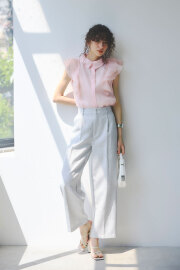 【8/27 0:00 SALE再値下げ！】リネンライクタックワイドパンツ(セットアップ可)＊SALE品につき返品/交換/注文確定後の変更キャンセル不可＊