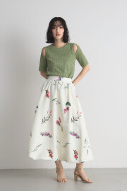 ドリスヴァンノッテン ロングスカート36　赤　フレア　コットン　ギャザー Skirt