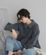 【WEB限定】襟付きペプラムニットトップス