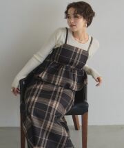 【オフィシャルサイト限定】アソートチェックウエストフリル起毛ストレッチキャミワンピース