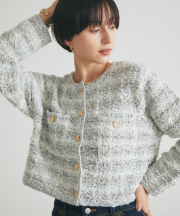 ツイード編みポケット付きカーディガン