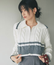 【FINAL SALE】配色ケーブルZIPニット＊SALE品につき返品/交換/注文確定後の変更キャンセル不可＊