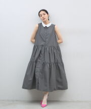 襟配色ティアードワンピース