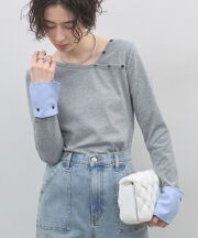 2月23日オフィシャルサイト限定再販！アシメネック取り外し可能シャツカフスカットソー