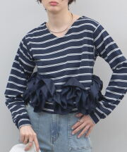 【オフィシャルサイト限定】ボーダーサテンフリルトップス