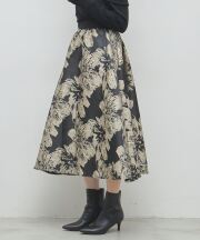 【オフィシャルサイト・店舗限定】大花柄箔プリントフレアロングスカート