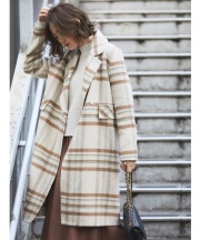 【OUTER SALE】ハンドメイドウール混チェック柄チェスターコート＊SALE品につき返品/交換/注文確定後の変更キャンセル不可＊