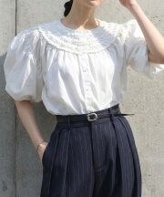 【入荷希望受付中☆】ノーカラーフリル襟ブラウス《RequestProject》 ※入荷希望数により商品化しない場合がございます。