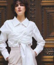 【ARVELLIA】DRAPED CROSS SHIRT