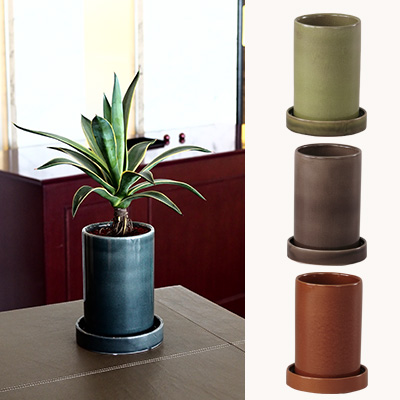 インテリア鉢 室内用植木鉢 陶器鉢 皿付 カームシリンダーf18ｃｍ Ho 702 2