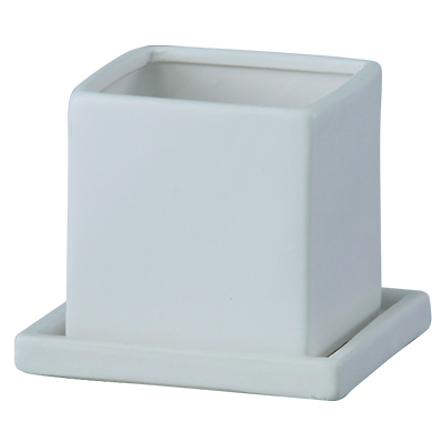 大型植木鉢 受皿付 スクエアトール マットホワイト 陶器鉢 2個セット