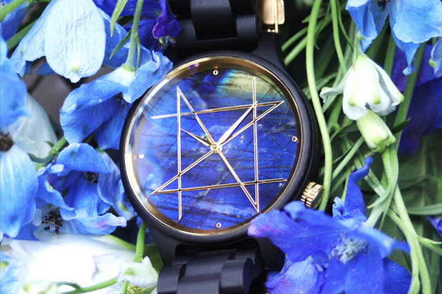 【36mm】数量僅か クオーツモデル／ラブラドライト エボニー天然木バンド