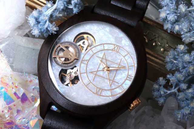 DOUBLE MOVEMENT MODEL ダブルムーブメントモデル/ムーンストーン 45mm 黒紫檀天然木バンド