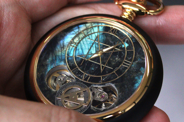 予約満了締め切り済 懐中時計/ラブラドライト 45mm エボニー天然木  